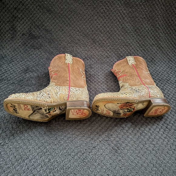 Tin Haul Kids Cowboy Boots Golden Tiger Hear Me Roar Brown Cream w Pink Accents - Picture 6 of 11